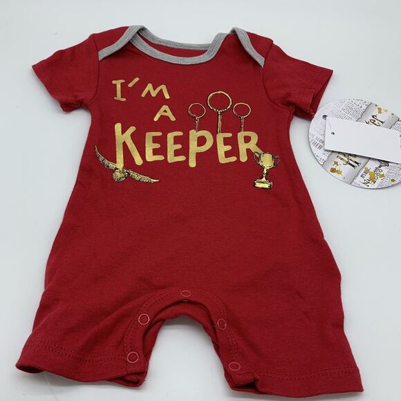 NEW~ HARRY POTTER Baby Rompers 2-Pack 0-3M I'm A Keeper Gryffindor Shortall - Picture 4 of 8